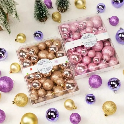 44 Stück leuchtende Weihnachtskugeln aus Kunststoff, bunte glänzende Hängekugeln für Weihnachtsbaum Heim- und Partydekoration