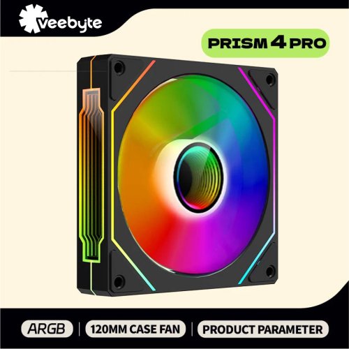 Veebyte PRISM 4 PRO 120mm Computer Case Fan ARGB PWM 5V 3-Pin/4-Pin Quiet Cooling Fan 12V 45.2CFM 600-1500RPM