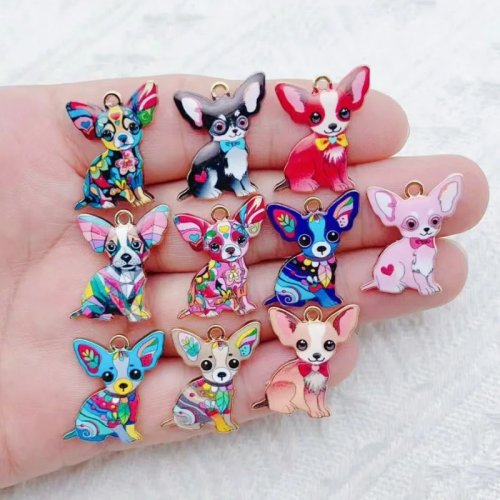 10 ชิ้น อุปกรณ์ DIY จี้หมาน้อย โลหะผสม เคลือบสี สำหรับต่างหู สร้อยข้อมือ เคสโทรศัพท์