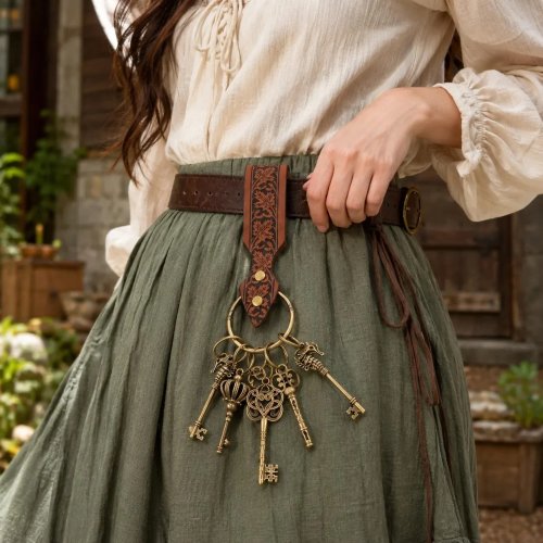 Vintage Mittelalter Schlüsselbund-Gürtel, Kunstleder LARP Schlüsselhalter, Renaissance Wikinger Cosplay Accessoire