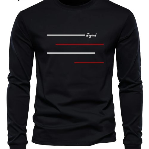 100% Pure Cotton Men's Long Sleeve Round Neck Loose Letter Print Casual T-Shirt Top for Autumn Winter