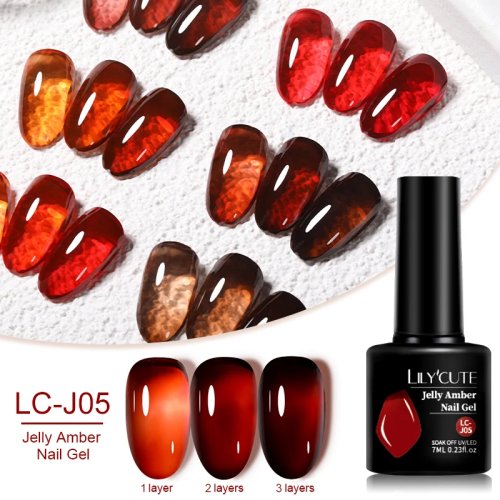LILYCUTE 7ml Jelly Amber Gel Nail Polish Brown Crystal Translucent Dull Color Nail Art Gel Semi Permanent UV Gel Polish Varnish