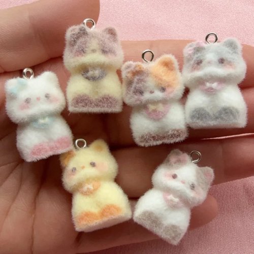 10pcs Porta-chaves Pingente Gatinho Café 3D Fofo - Resina Peluche DIY Corrente Telemóvel Bolsa Acessórios