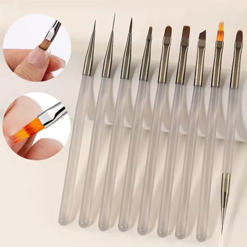 9PCS UV Gel Nail Art Brushes Set - Liner Painting Pens for DIY Manicure & Acrylic Nail Design