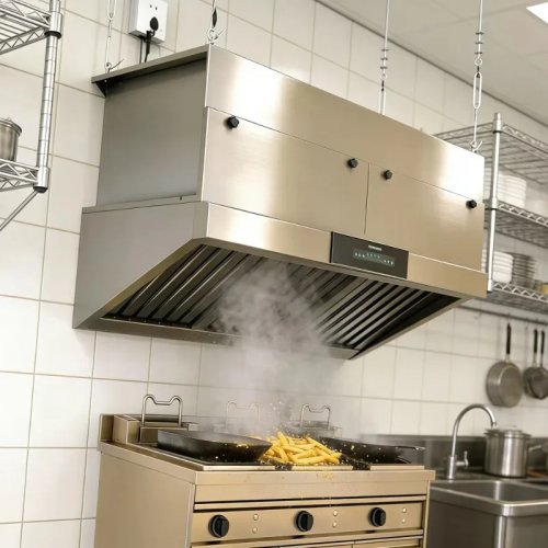 Commercial Ductless Range Hood, Stainless Steel Ventless Kitchen Hood, 4000–7000 m³/h Airflow