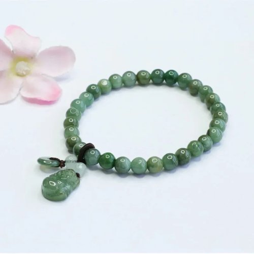 Burmese Jade Maitreya Bracelet – Natural Jadeite Bead Bangle, Green Charm Jewelry for Women & Men