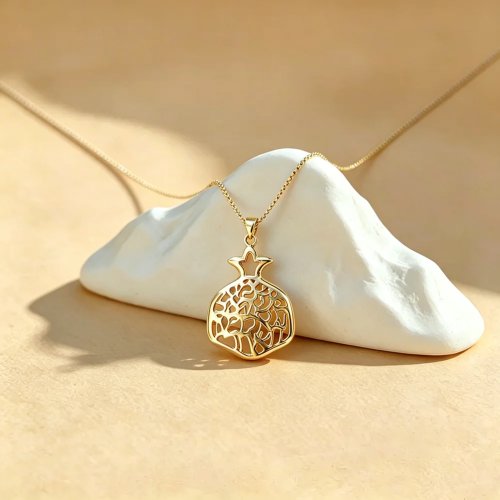 Granatapfel Anhänger Halskette Schma Jisrael Gebet Judaica Edelstahl Schmuck Geschenk für Damen Herren Rosh Hashanah Jüdischer Schmuck