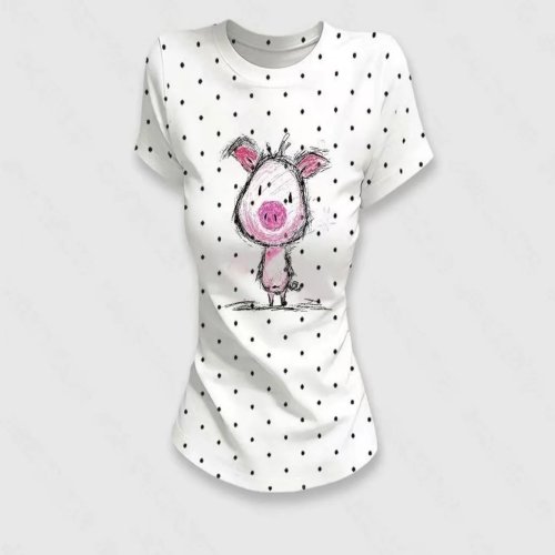 T-shirt femme américain rétro à pois, manches courtes, ajusté, col rond, été, nouveau style, polyvalent, haut de gamme, tendance