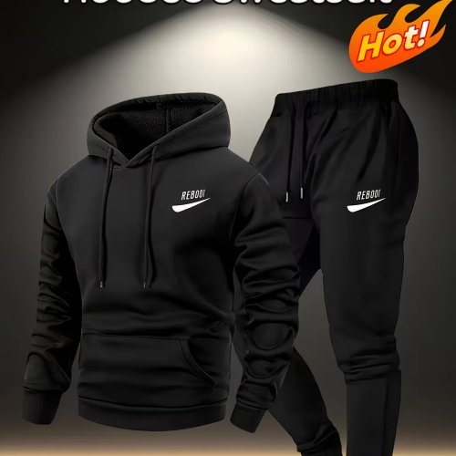2026 New Men's Navy Blue Hooded Tracksuit 2-Piece Set – Lightweight Sweatshirt & Jogger Pants for Autumn Winter Home Casual