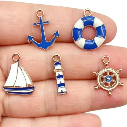 20 шт. морських DIY аксесуарів - якорі, стерна, вітрила, браслети, сережки, підвіски зі сплаву з емаллю