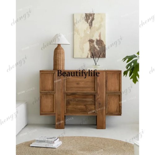 Cassettiera retrò in legno massello, credenza stile rustico per sala da pranzo, pino con cassetti contenitore