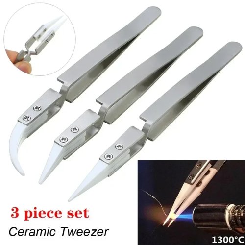 High Precision Anti-Static Ceramic Tip Tweezers for Electronic Soldering – 1-3pcs, Labor Saving, Acid Resistant, Reverse Chuck Design