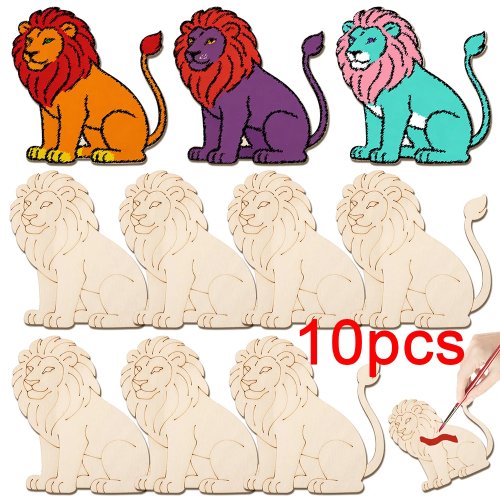 10 pièces Ornements Lion en Bois Brut, Kit de Bricolage Bois à Peindre DIY, Décoration Maison