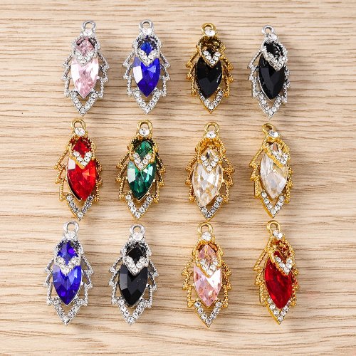 Tusember 10개 13*26mm 컬러풀 CZ 크리스탈 리프 참 펜던트 DIY 목걸이 귀걸이 주얼리 만들기 재료