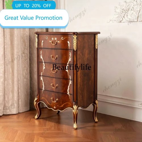 Europese klassieke massief houten hoge kast met bloemsnijwerk, voor hal, Amerikaanse stijl, grote capaciteit, licht luxe met slot
