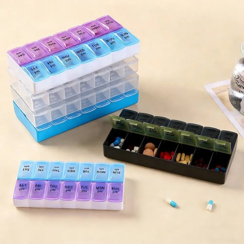 Hộp đựng thuốc 14 ngăn độc lập, hộp phân loại thuốc di động cho nhà, văn phòng, du lịch