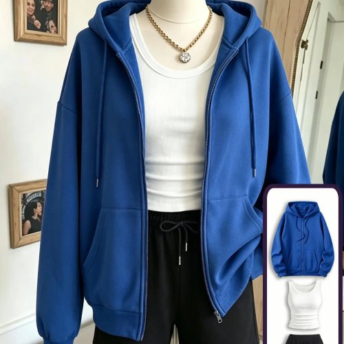 Set Tracksuit Wanita 3PCS Y2K - Hoodie Zipper Korea, Celana Pendek Lebar & Camisole, Pakaian Olahraga Musim Gugur