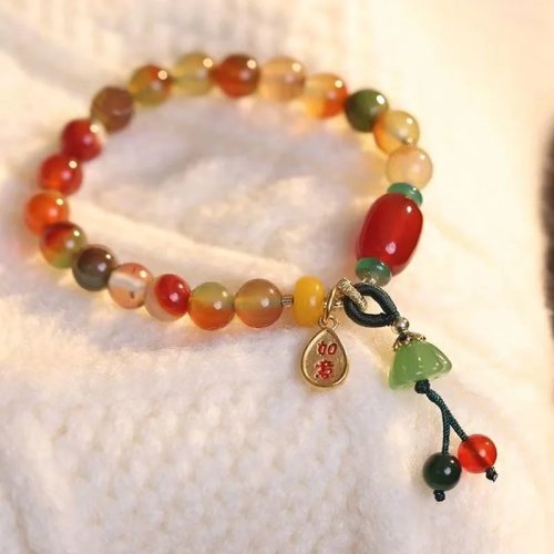 Bracelet Lotus Porte-Bonheur en Jade et Agate Naturels, Bijou Fantaisie Exquis pour Jeunes Filles, Cadeau de Vacances Best-Seller