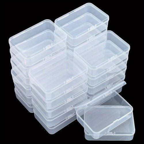 24pcs Mini Clear Plastic Organizer Boxes with Hinged Lids for Beads, Jewelry, and Crafts