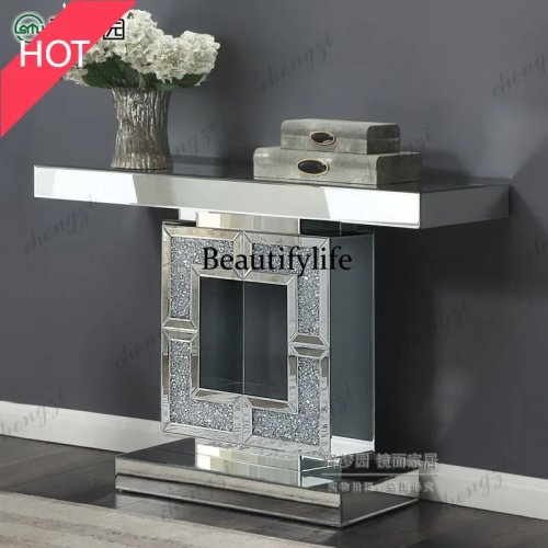 European Style Entryway Console Table with Mirror, Light Luxury Modern Hallway Storage Rack, Wall-Mounted Mirror Table