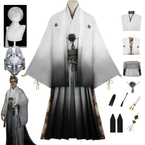 Kimono Nhật Bản trang phục cosplay váy dài chuyển màu đen tiệc Halloween kèm mặt nạ cáo