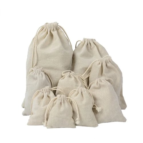 Sacos de Algodão e Linho com Cordão para Viagem - Porta-moedas Bege, Organizador de Cartões e Joias, Vários Tamanhos