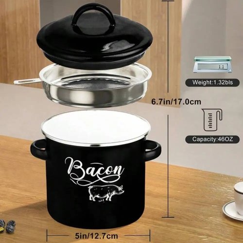 Recipiente para grasa de beicon con colador, 46 oz, esmaltado, estilo granja para la cocina
