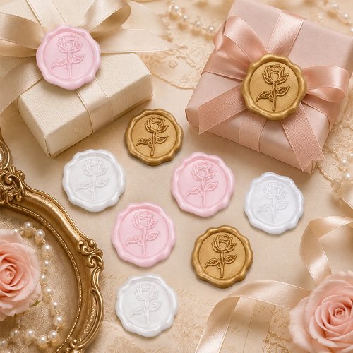 Adesivi Sigillo di Cera 3D Vintage Rosa Floreale per Invito di Nozze, 20 Pezzi Adesivi Fiore Rosa Perla Autoadesivi