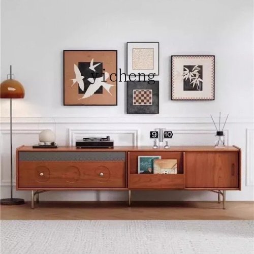Mueble para TV de madera maciza vintage de piso y mesa de centro