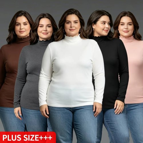 3/1 Piece Women's Plus Size Warm High Neck Long Sleeve Top - Solid Color Casual Sports Comfort for Autumn/Winter