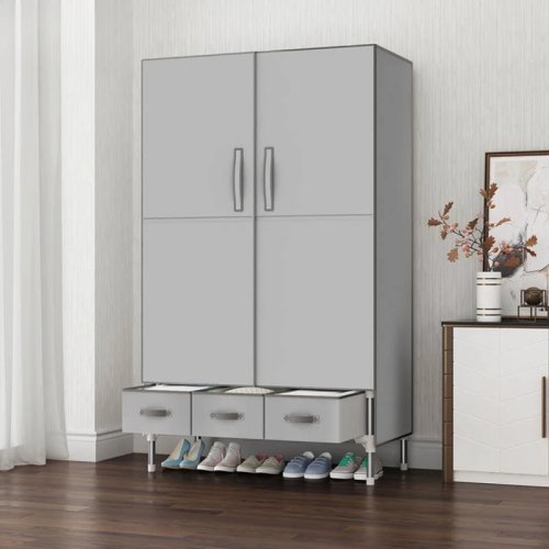 Simple fabric wardrobe with sturdy steel frame, minimalist closet for bedroom