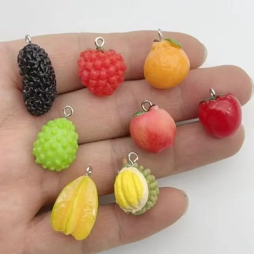 10 pzas. llavero de resina simulada de tomate, calabaza y caqui, accesorios de fruta creativos para mochila