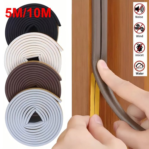 5m/10m D-Shape Self-Adhesive Rubber Weather Stripping, Window Seal Strip, 4 Colors, Windproof Noise Insulation Tape for Doors