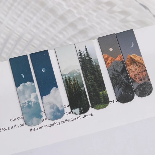 JIANQI 2-Pack Magnetic Bookmarks with Beautiful Scenery & Cloud Patterns, Simple Literary Style Reading Bookmarks, School & Office Supplies