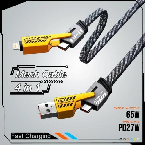 4-in-1 Fast Charging Cable, PD 27W USB-C Multi-Port for iPhone 15 Samsung Xiaomi