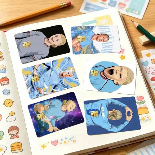 Erling Haaland Cartoon Credit Card Sticker, HD Waterproof Decal with Chip Cutout, Gift