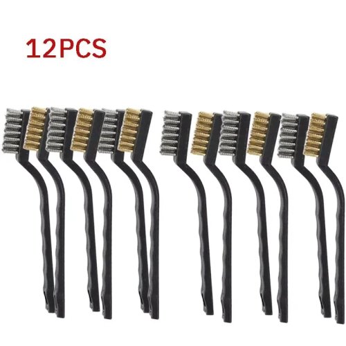 6/12 Pcs Industrial Toothbrush-Style Wire Brushes, Mini Copper & Stainless Steel Wire Brush Set for Hard Dirt Cleaning