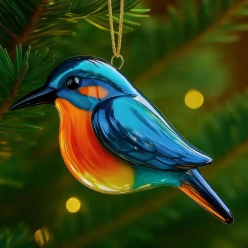Glass Bird Ornament Set - Christmas Hanging Decorations featuring Hummingbird, Owl, Blue Jay, Kingfisher - Perfect Gift