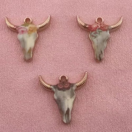 10 pièces Pendentif taureau en alliage imprimé goutte d'huile 21x22mm pour collier bracelet sac DIY
