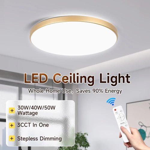Lámpara de Techo LED Inteligente con Control Remoto, Iluminación Redonda de Techo 30/40/50W para Sala, Balcón, Baño, 220V