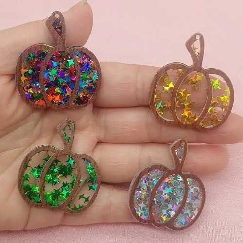 10 pièces pendentifs citrouille Halloween en acrylique scintillant pour création de bijoux, boucles d'oreilles, porte-clés, accessoires