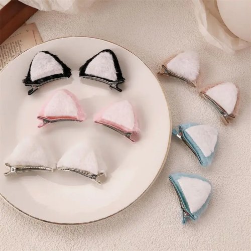 2PCS Plush Cat Ear Hair Clips for Girls, Cute Cartoon Cat Ears Hair Accessories for Kids