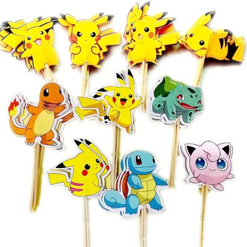 Pokémon Cake Topper Set – Kawaii Pikachu & Charizard Anime Figures, Happy Birthday Cake Decoration