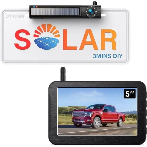Solar Wireless Backup Camera, 1080P 5" IPS Monitor & Auto On Off Back Up Camera, 2 Mins Easy Setup Battery Powered Night Vision