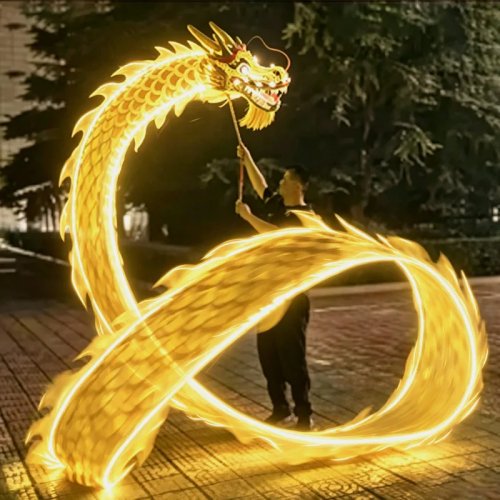 Ruban de Danse du Dragon Lumineux LED – Dragon Poi Fitness Chinois, Streamer Lumineux pour Prop de Danse Nocturne, Festival, Fête, Extérieur