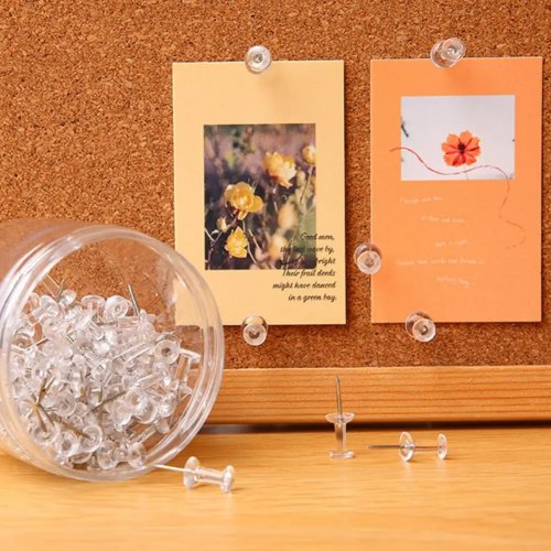 100/200/500Pcs Clear Push Pins, Transparent Plastic Head Thumb Tacks with Steel Pointed Nails for Cork Board, Office Bulletin Board
