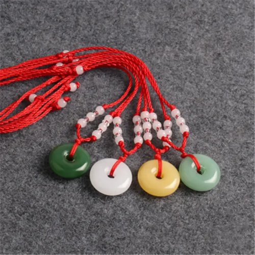 Natural Jade Donut Pendant Necklace - Carved Amulet Charm, Vintage Designer Jewelry Gift for Women