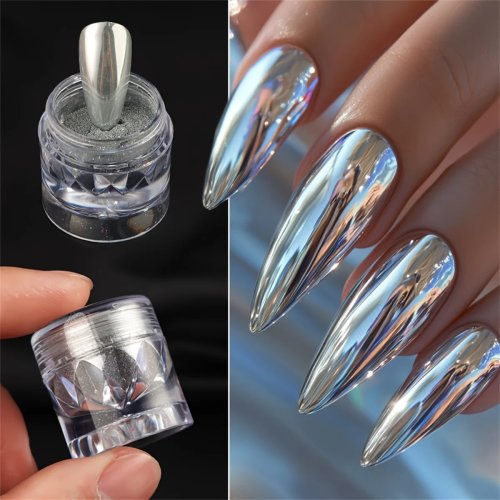 Chrome Nail Powder Holographic Mirror Effect - Silver & Gold 6 Pack for DIY Nail Art Decoration