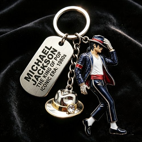 Michael Jackson Keychain, Classic Dance King Pendant Key Ring, Fashion Singer Key Chain, Creative Gift for Men Women
