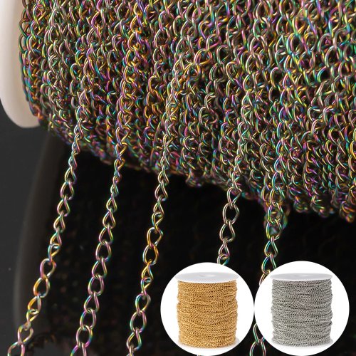 2M Colored Stainless Steel Flat O-Shape Chain for DIY Jewelry Making, Bracelet, Body Chain, Head Accessory